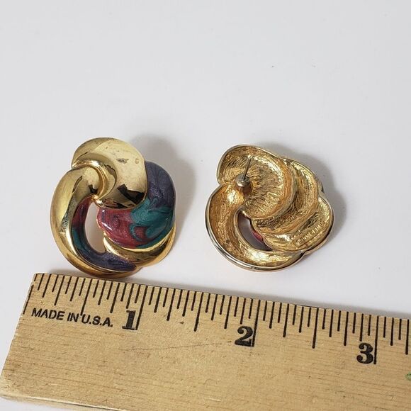 SET OF 3 Goldtone Enameled Pierced Earrings Don Lin - Picture 3 of 6